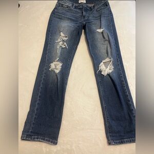 Stylish Blue Distressed Straight Leg Jeans